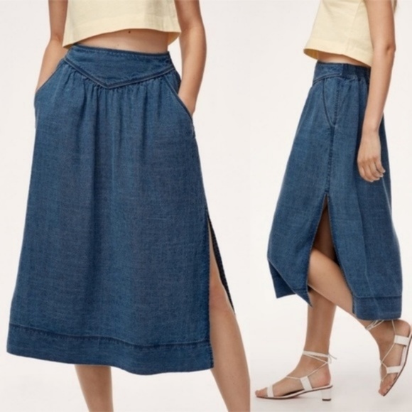 Aritzia Dresses & Skirts - Aritzia Wilfred Gabrielle Midi Skirt Medium Indigo